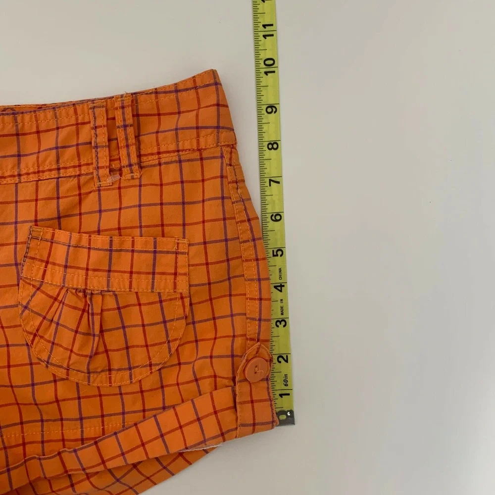 Personal Identity Womens Size 1 Junior Chino Shorts Cotton Blend Orange Plaid